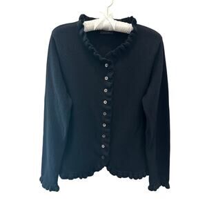 PURE COLLECTION 100% Cashmere Black Ruffle Cardigan Sweater Quiet Luxury Size 14